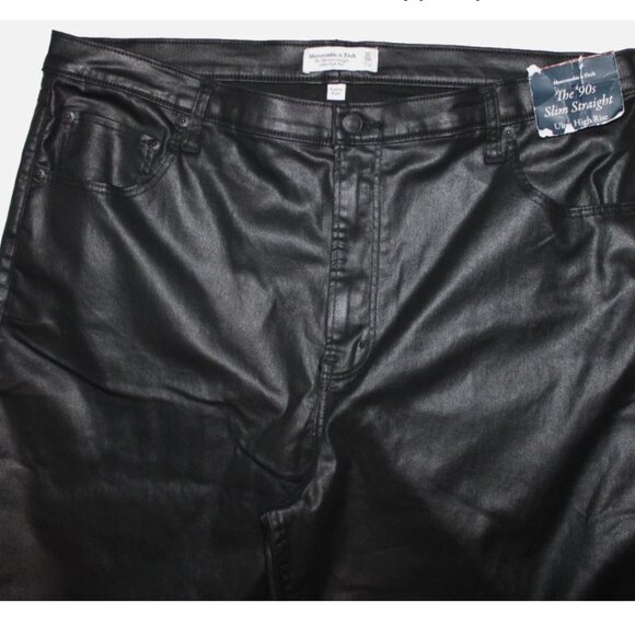 Black High Waist Jeans Sz 20 NWT Coated Straight Leg Pants Abercrombie & Fitch - Picture 3 of 5